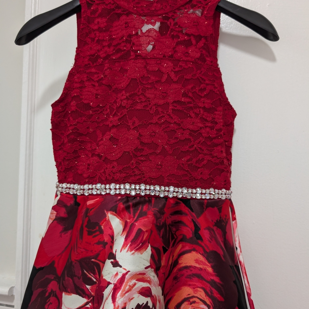 Elegant Red Floral Lace Kids Dress